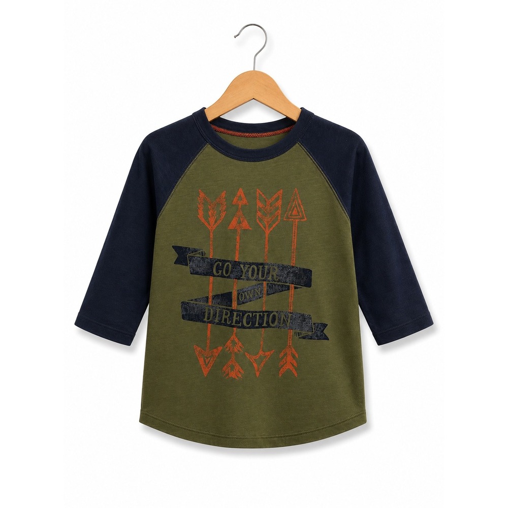 Cherokee Boys Shirt Size XS 4 5 Go Your Own Direction Olive Navy 3/4 Sleeves